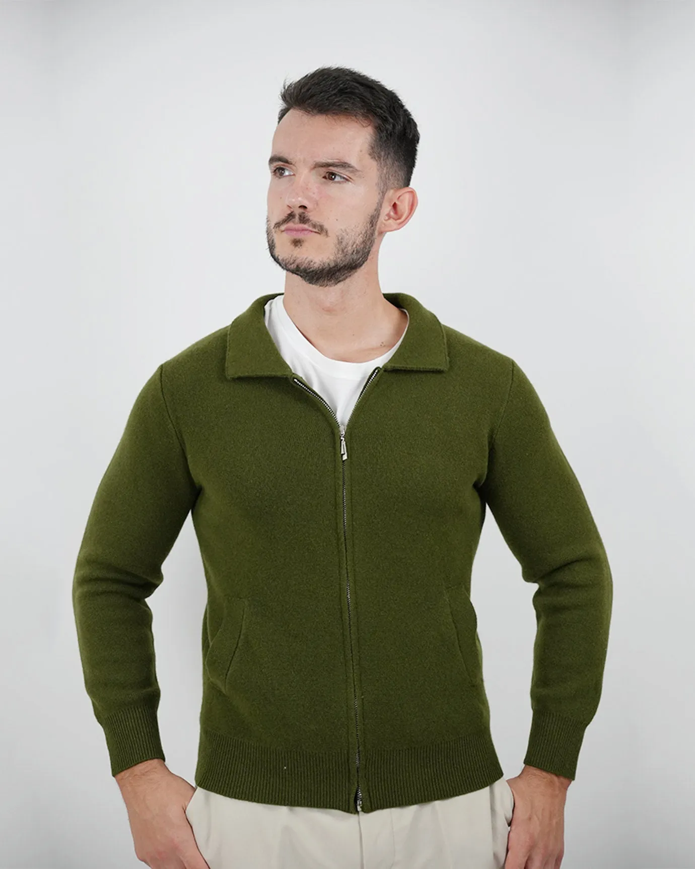 LOVAU Cashmere Blend Cardigan Jacket - Green