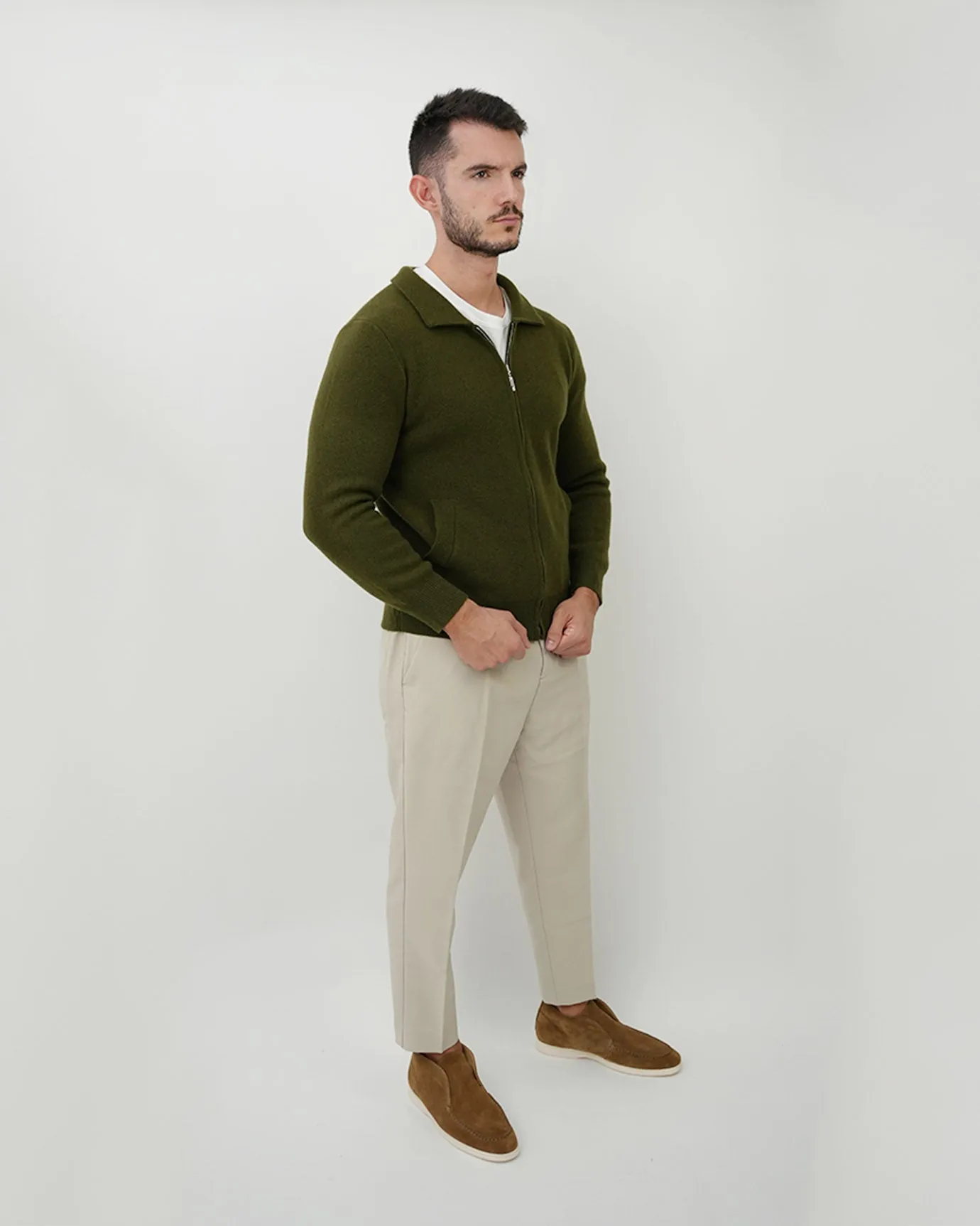 LOVAU Cashmere Blend Cardigan Jacket - Green