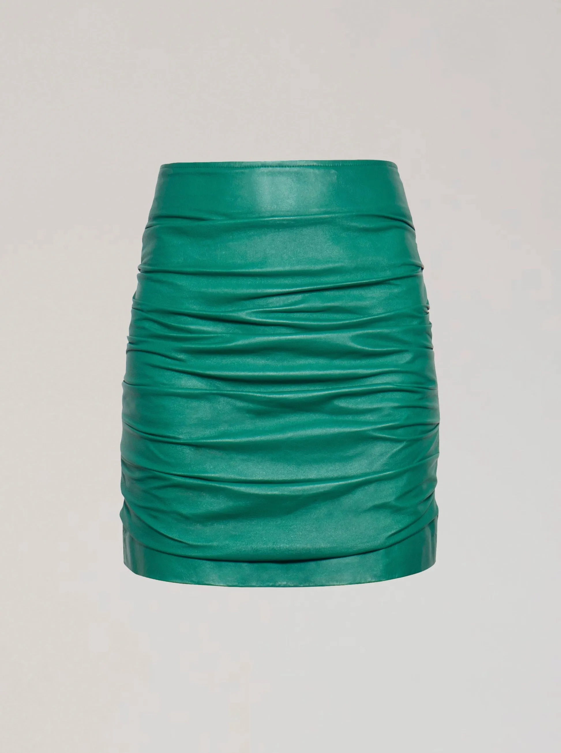 MADELINE ROUCHED LEATHER SKIRT - EMERALD