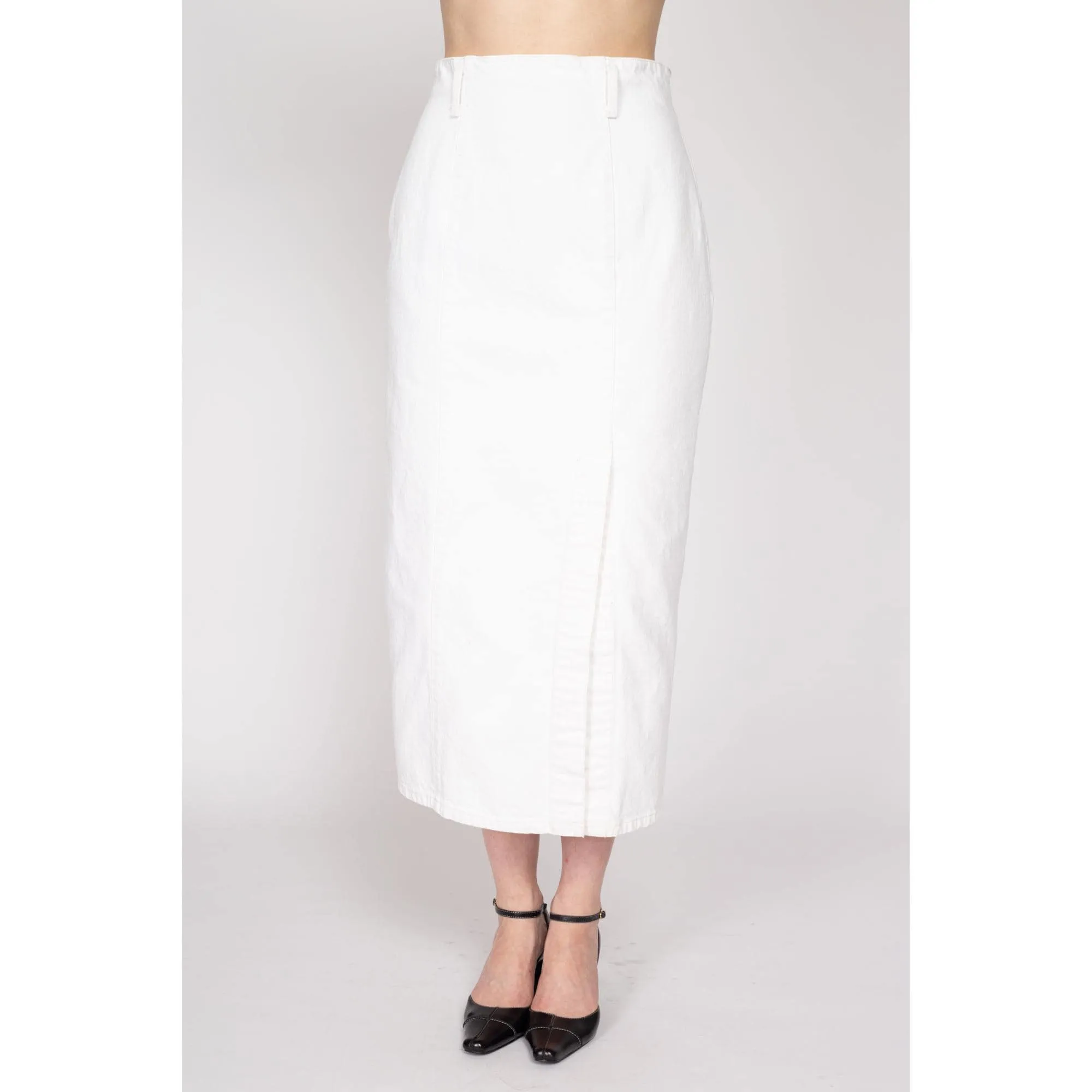 Medium 80s Guess White Denim Maxi Skirt 28"