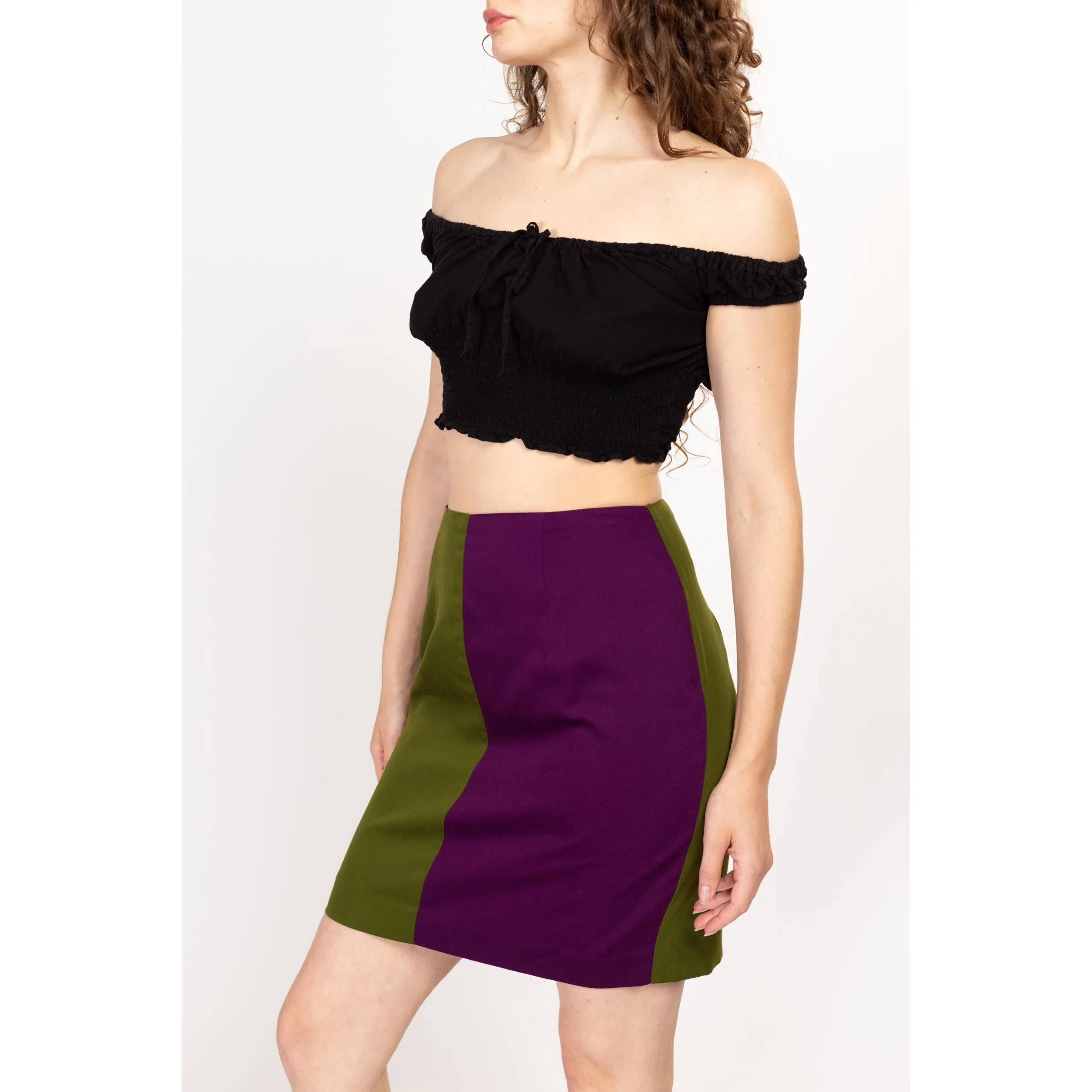 Medium 90s Green & Purple Color Block Mini Skirt