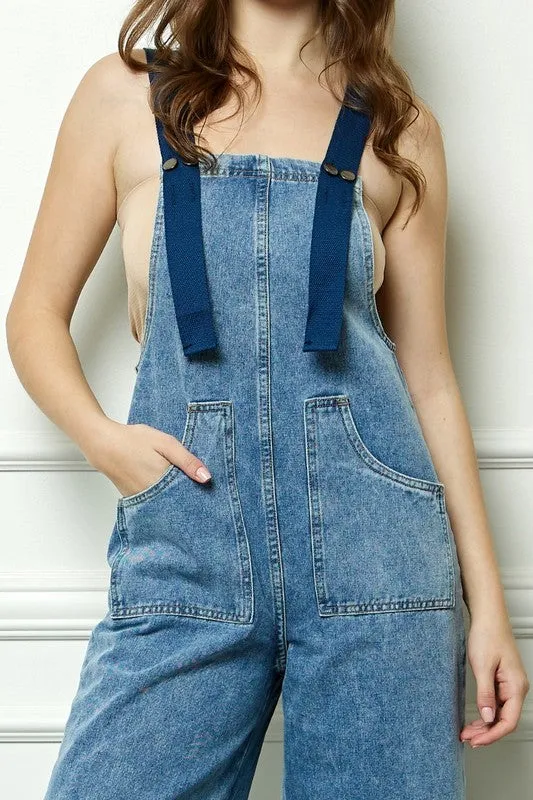 Medium Wash Denim Utility Belt Overall