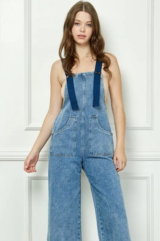 Medium Wash Denim Utility Belt Overall