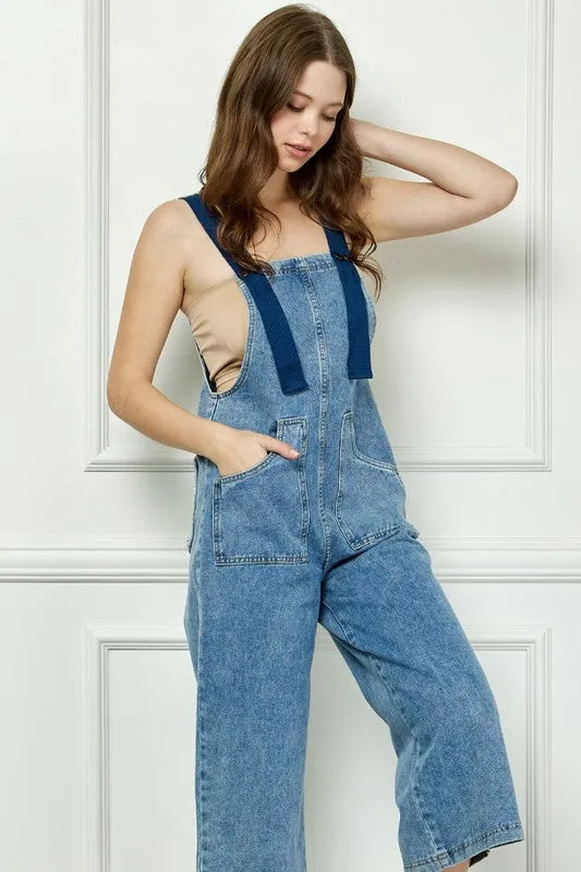 Medium Wash Denim Utility Belt Overall