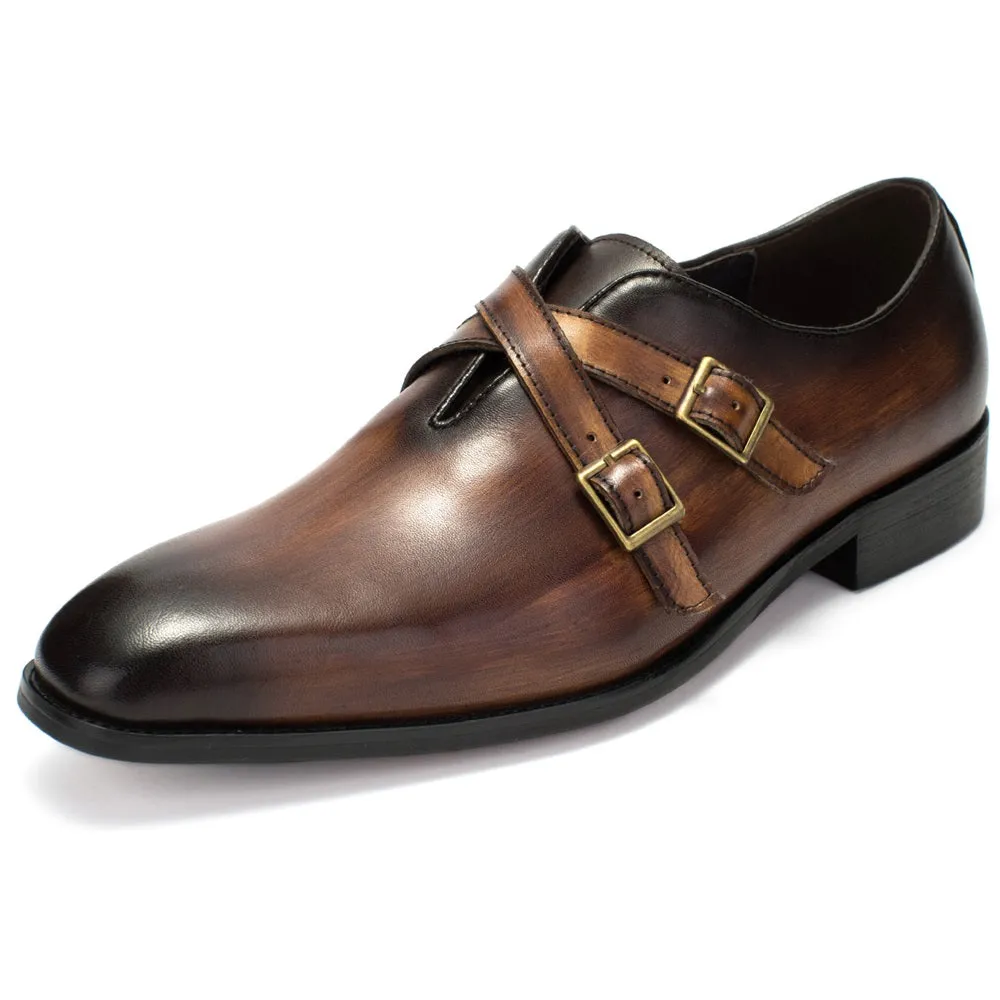 Men Pointed Toe Monk Strap Formal Shoes