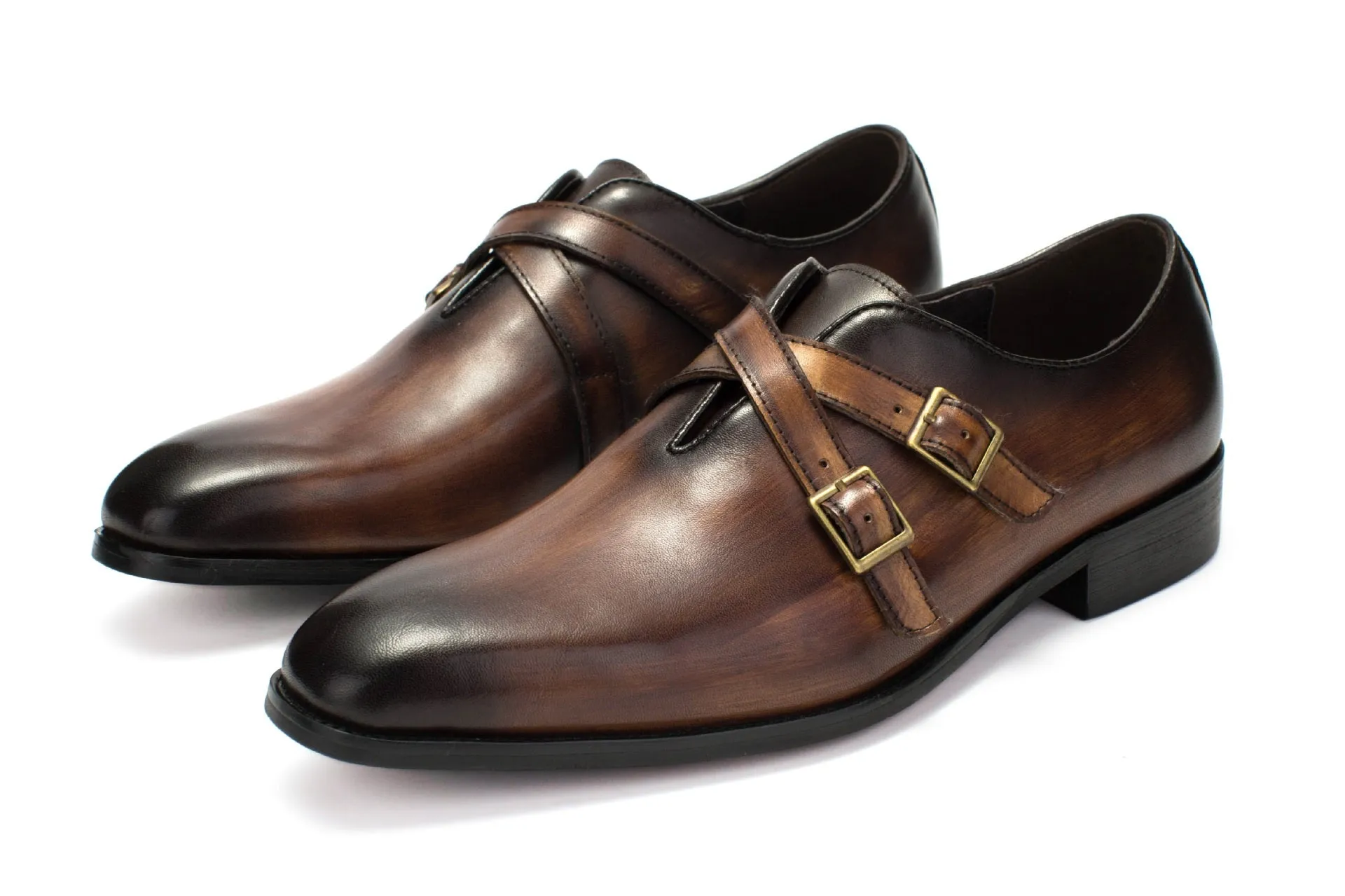 Men Pointed Toe Monk Strap Formal Shoes