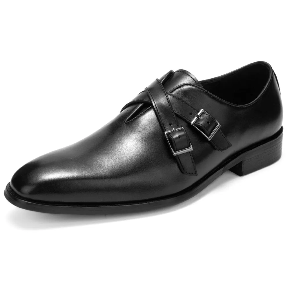 Men Pointed Toe Monk Strap Formal Shoes