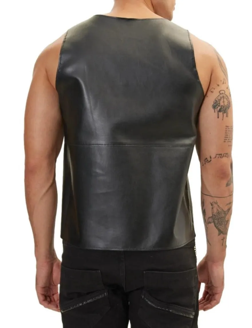 Mens Black Leather Tank Top