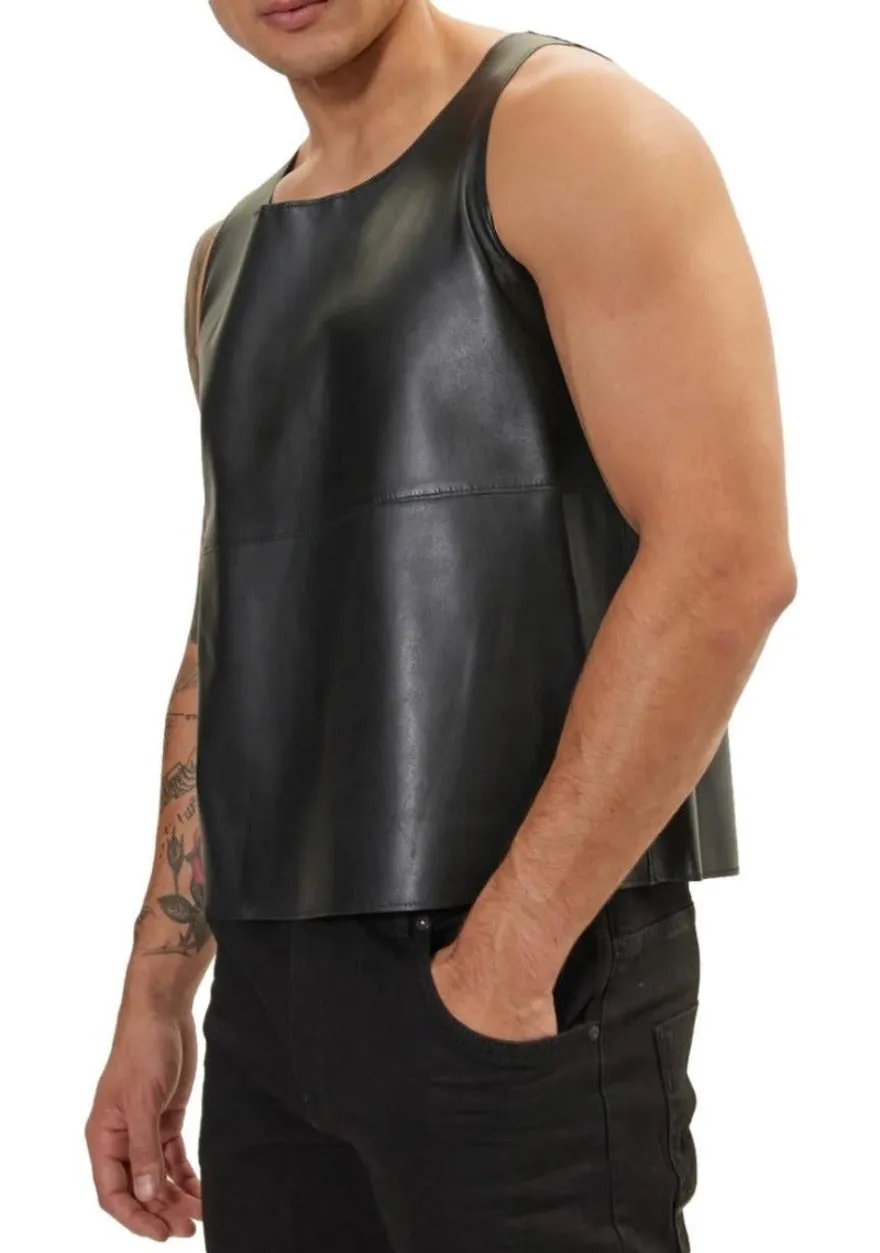 Mens Black Leather Tank Top