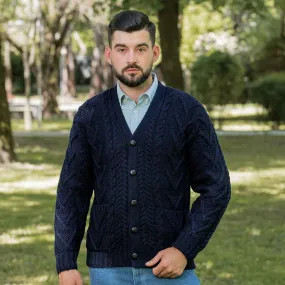 Men's V-Neck Cable Cardigan, Navy