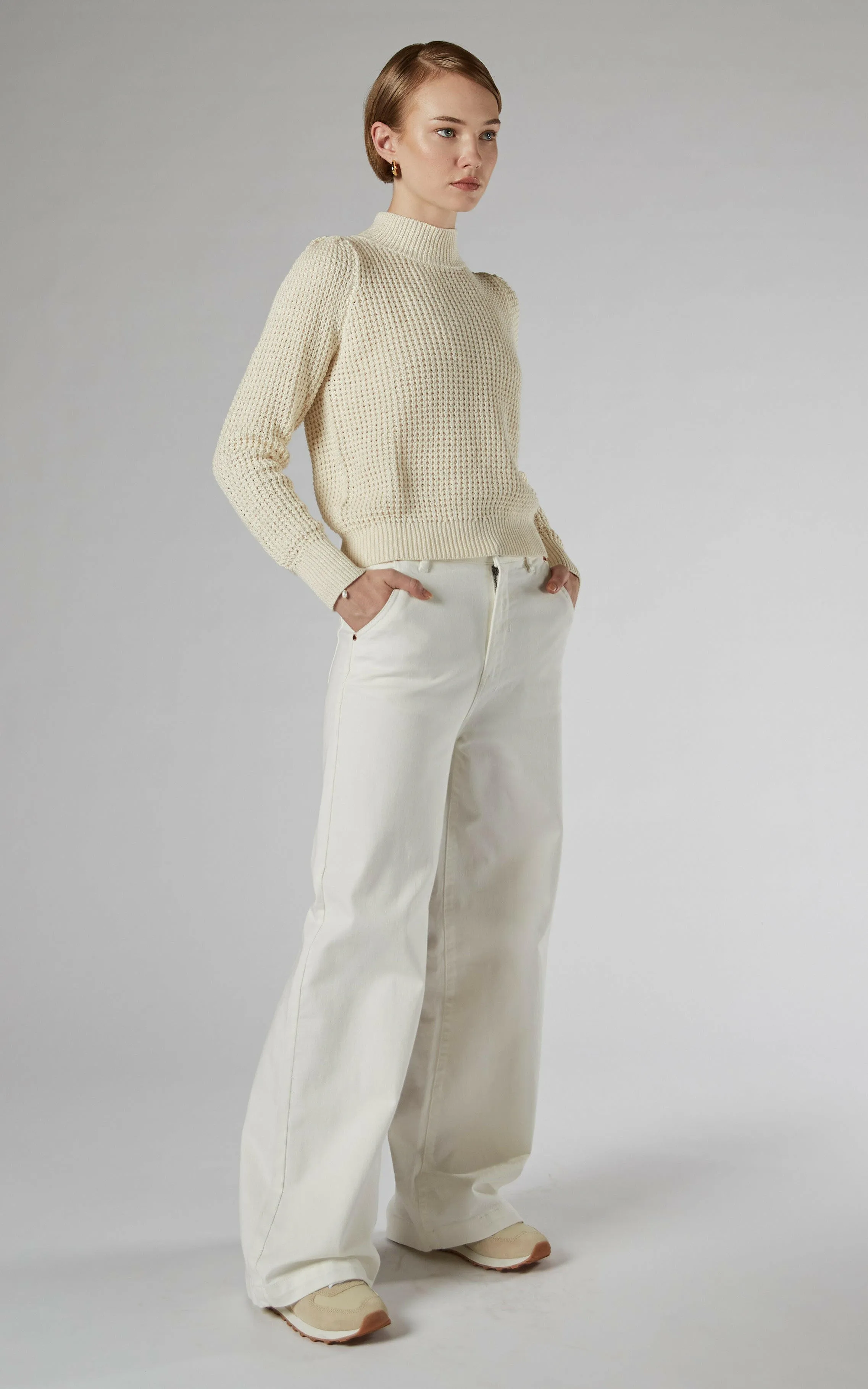 Mila Ivory Mid Rise Palazzo Jeans