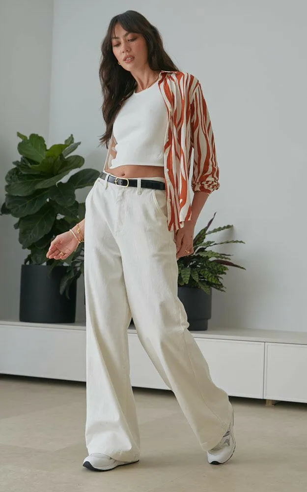 Mila Ivory Mid Rise Palazzo Jeans