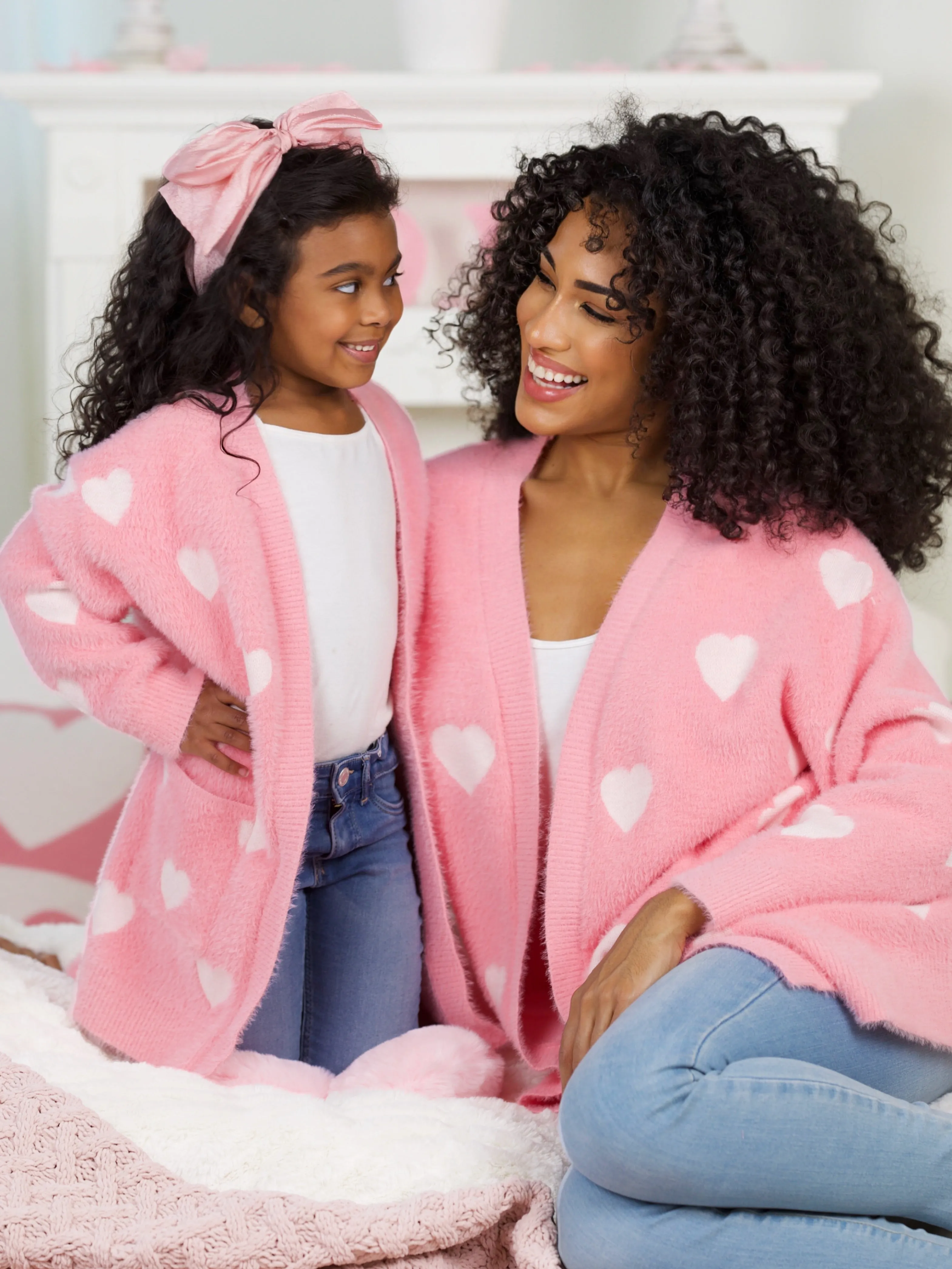 Mommy and Me Fuzzy All Over Heart Oversized Cardigan