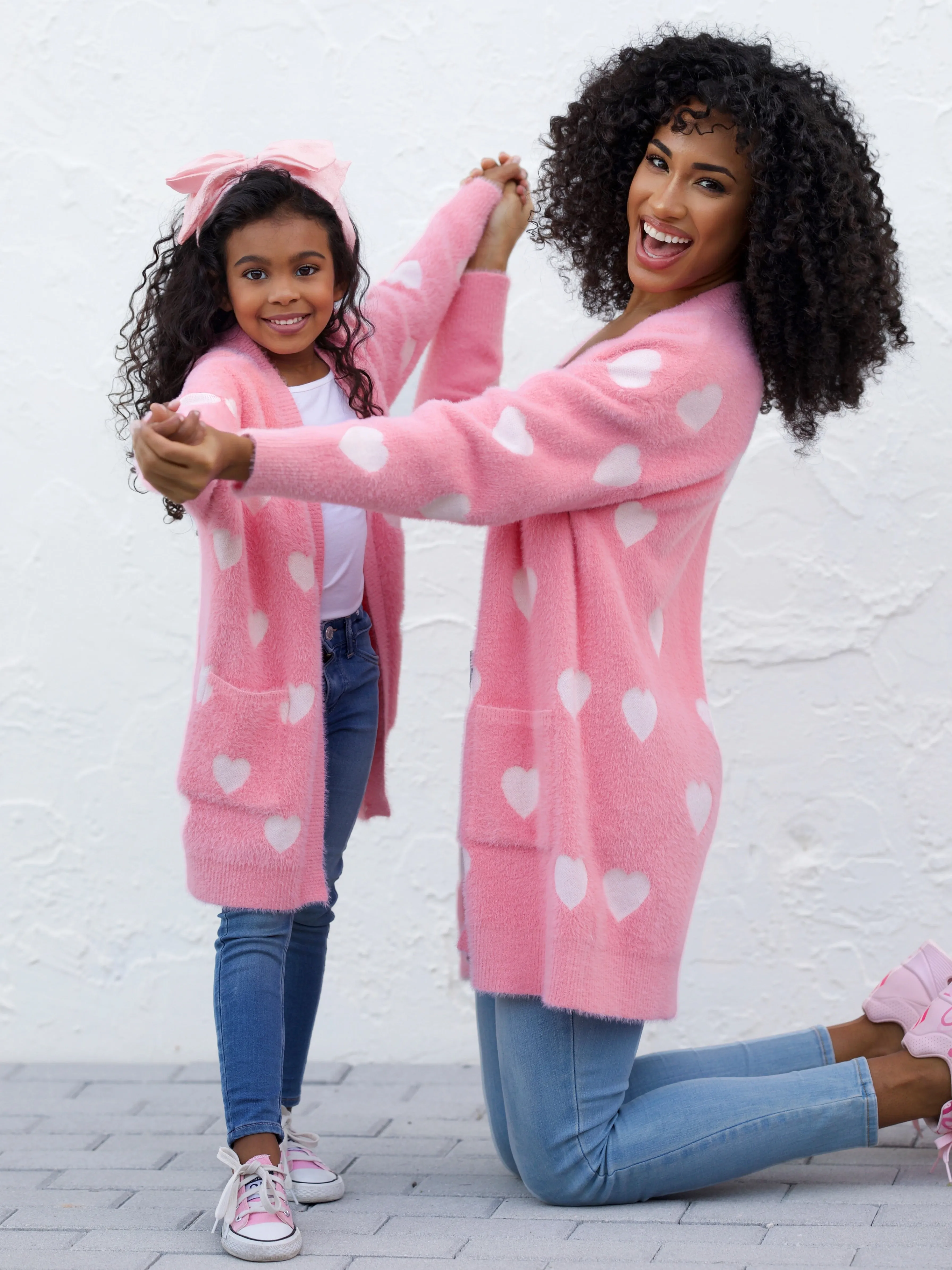 Mommy and Me Fuzzy All Over Heart Oversized Cardigan