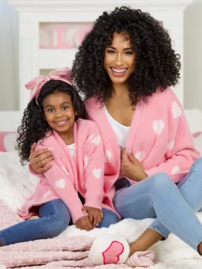 Mommy and Me Fuzzy All Over Heart Oversized Cardigan