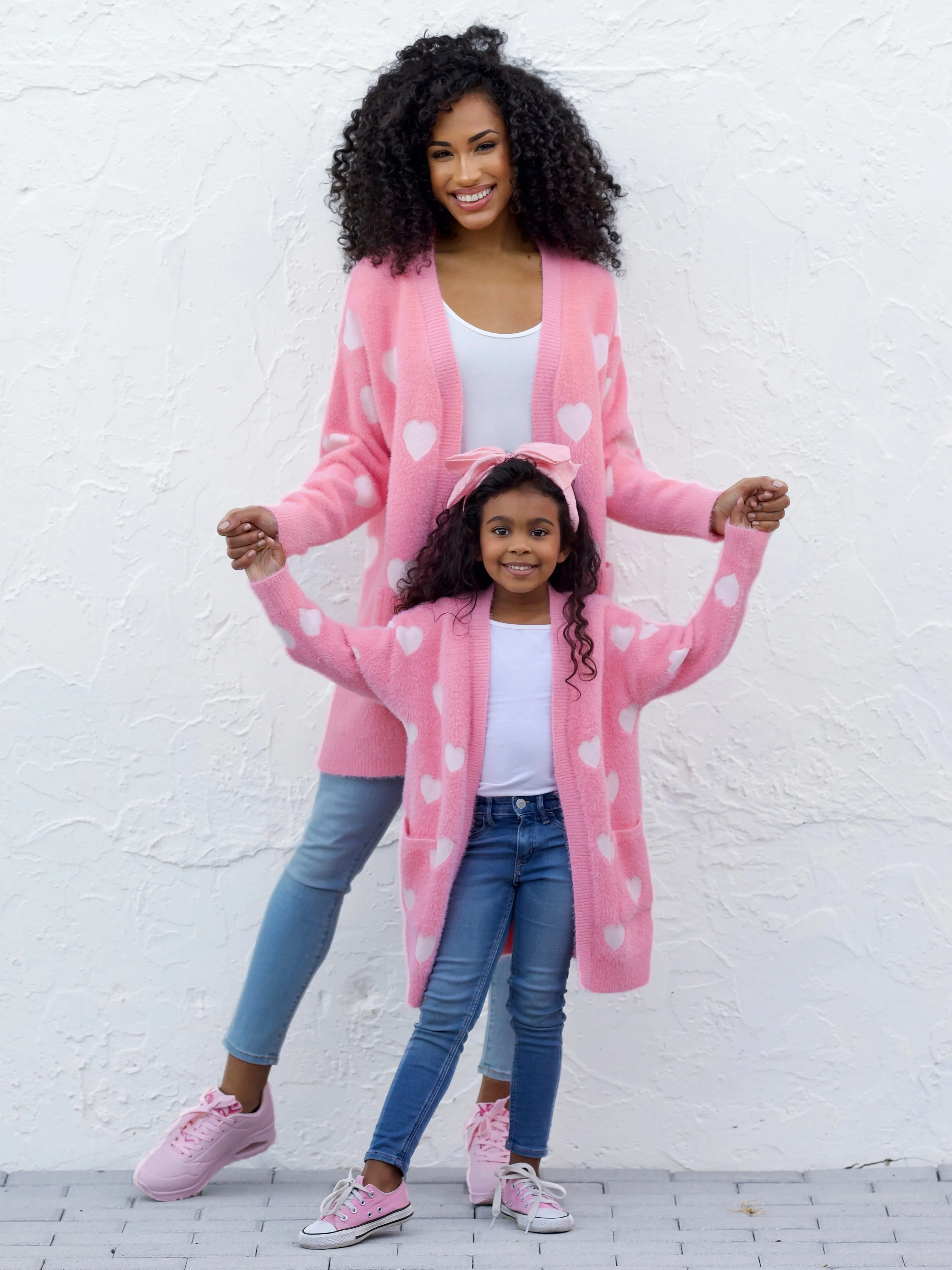 Mommy and Me Fuzzy All Over Heart Oversized Cardigan