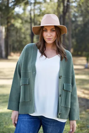 Nakako Pocket Cardigan - Moss