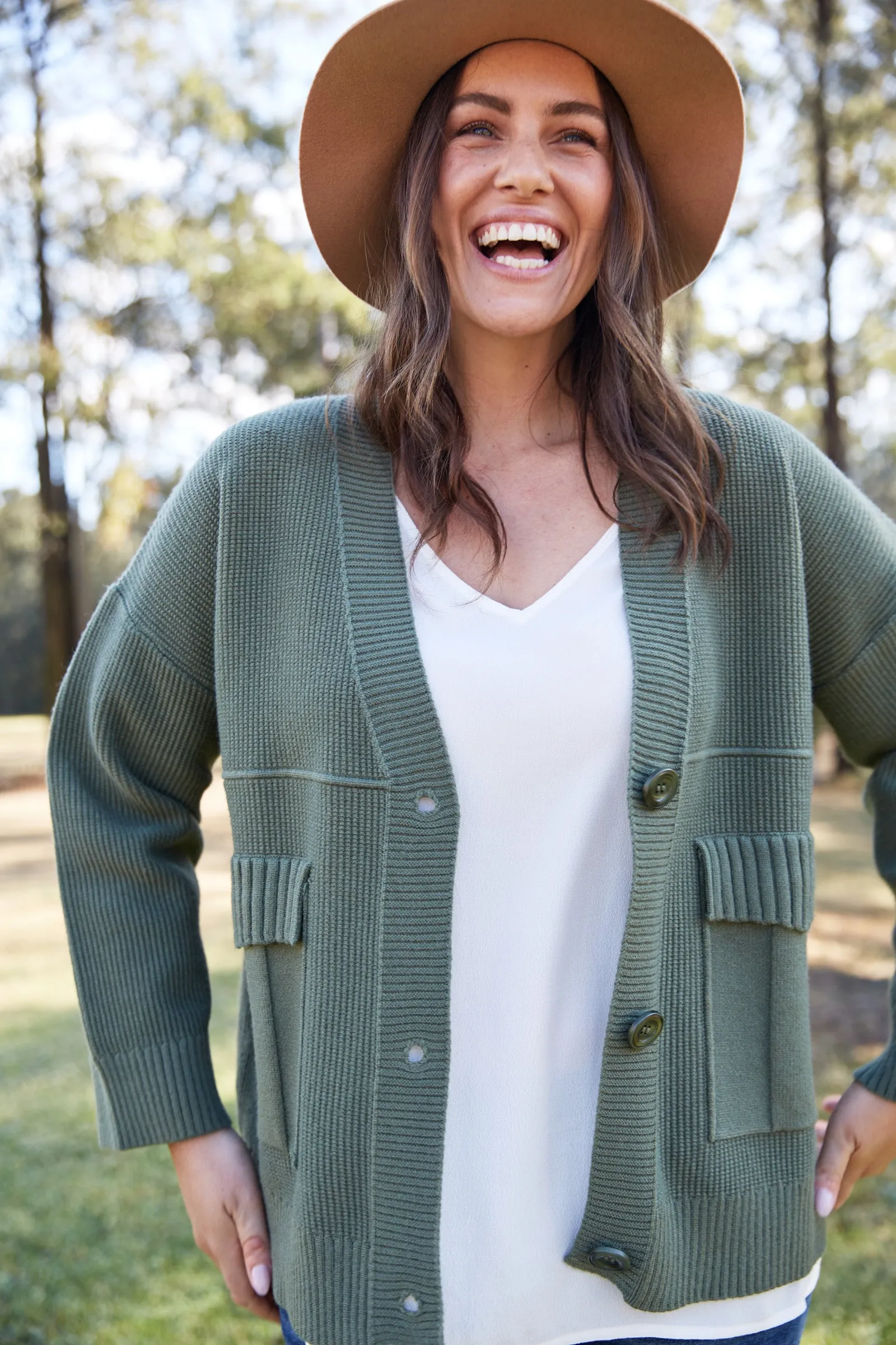 Nakako Pocket Cardigan - Moss