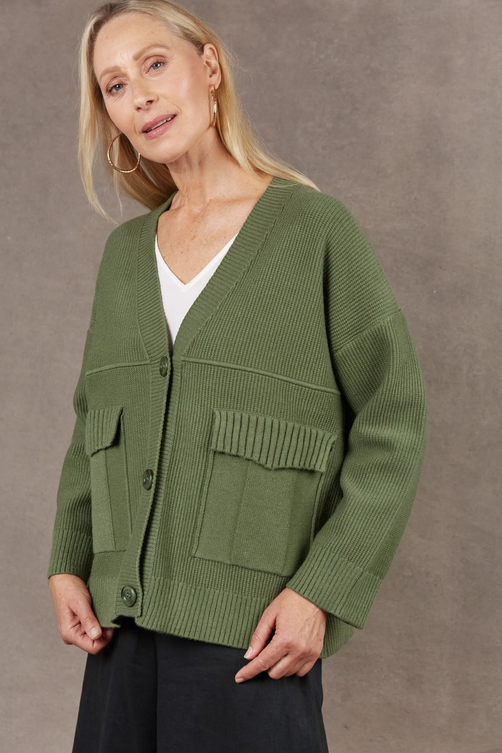 Nakako Pocket Cardigan - Moss