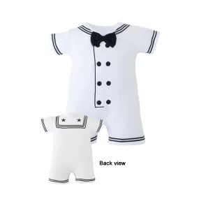 Navy Sailor Baby Romper White