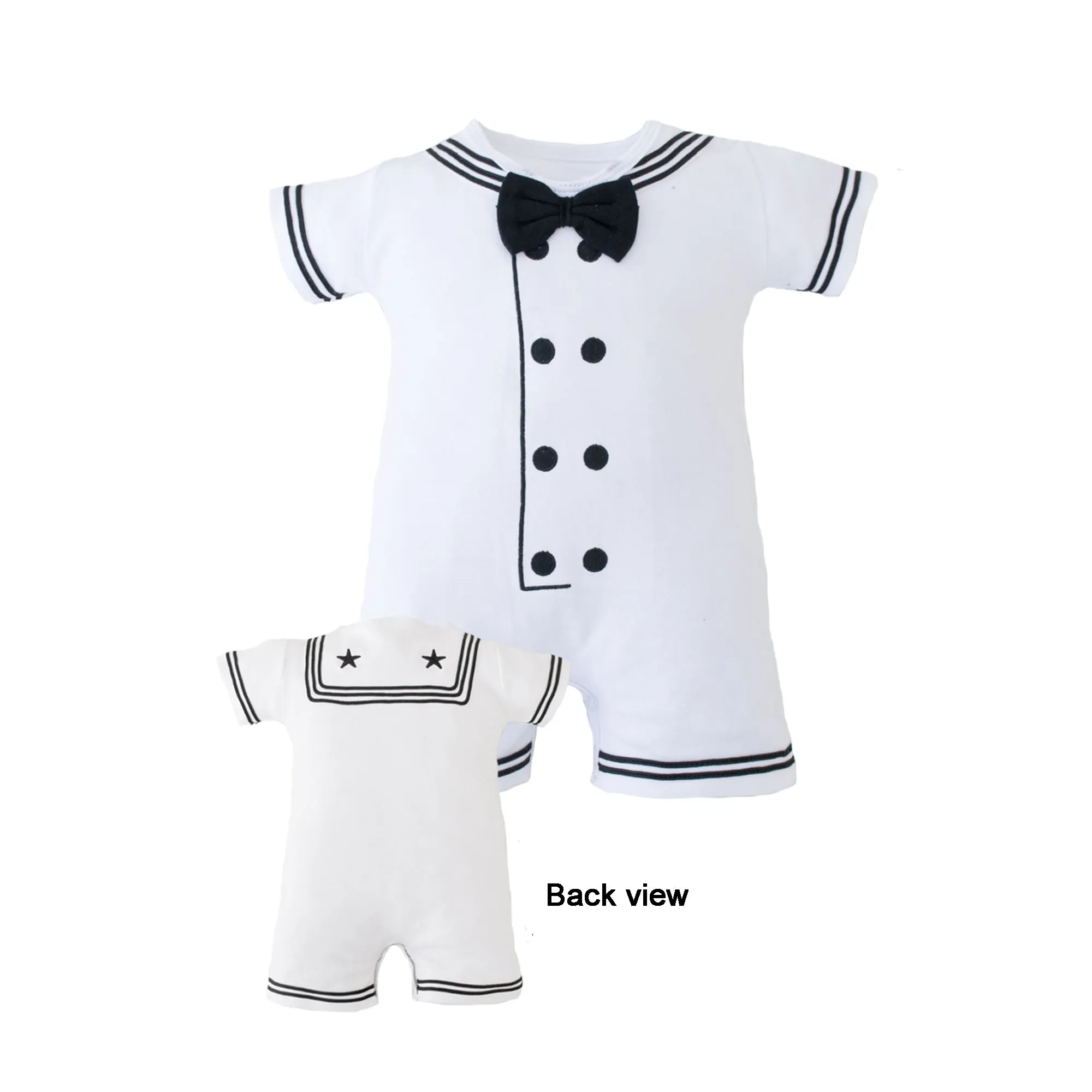 Navy Sailor Baby Romper White