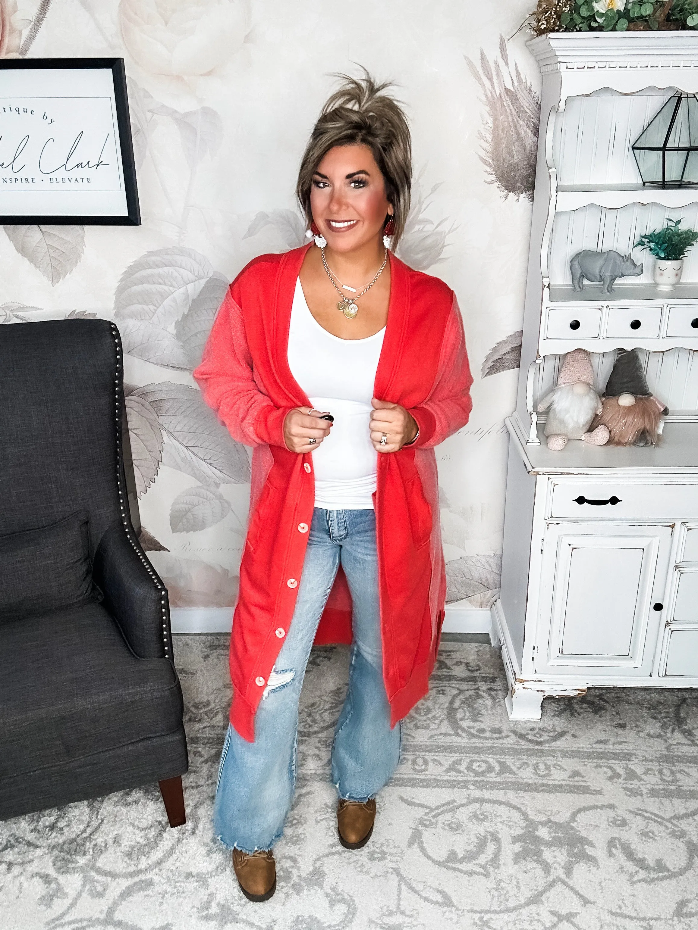 New Desire Sweatshirt Cardigan - Red