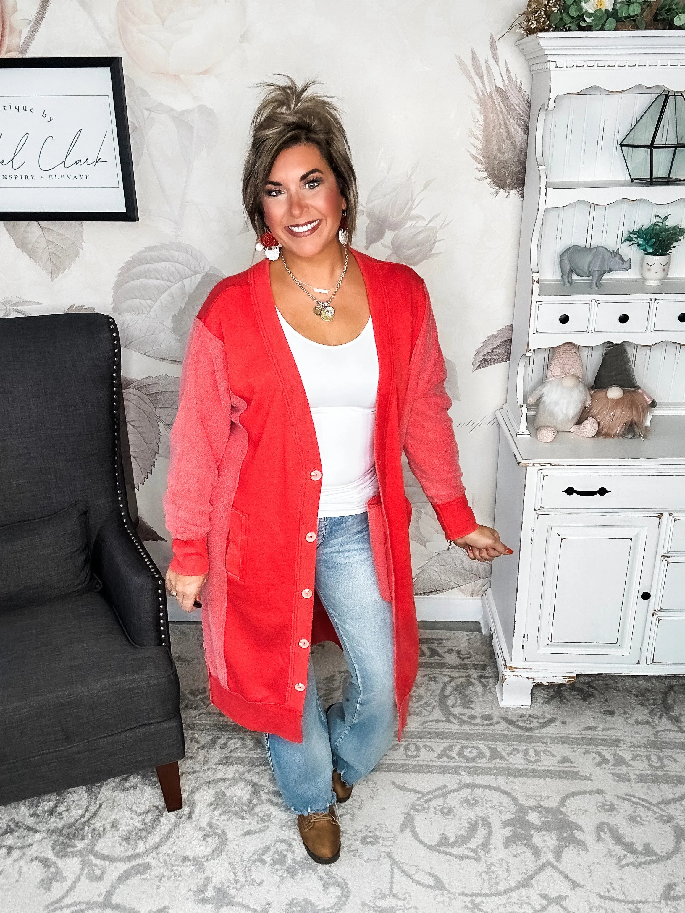 New Desire Sweatshirt Cardigan - Red