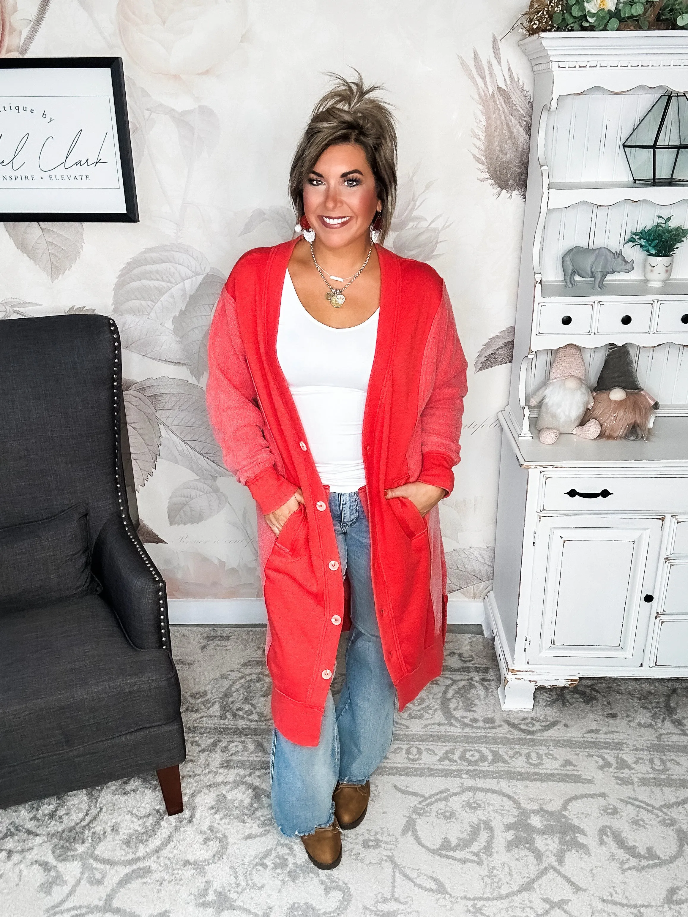 New Desire Sweatshirt Cardigan - Red