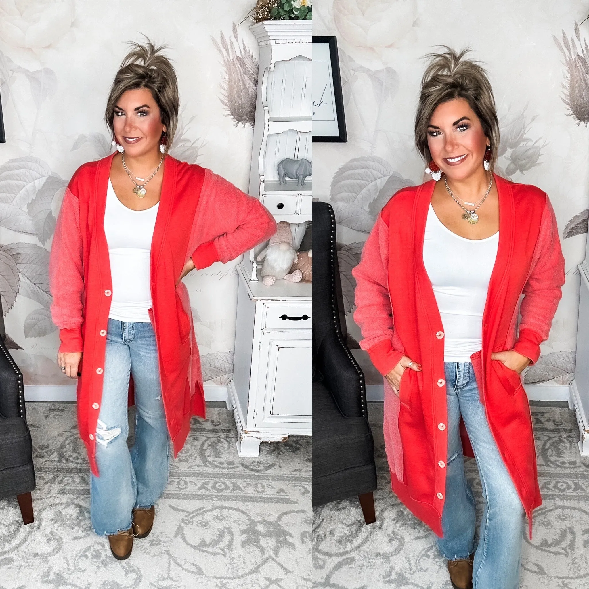 New Desire Sweatshirt Cardigan - Red