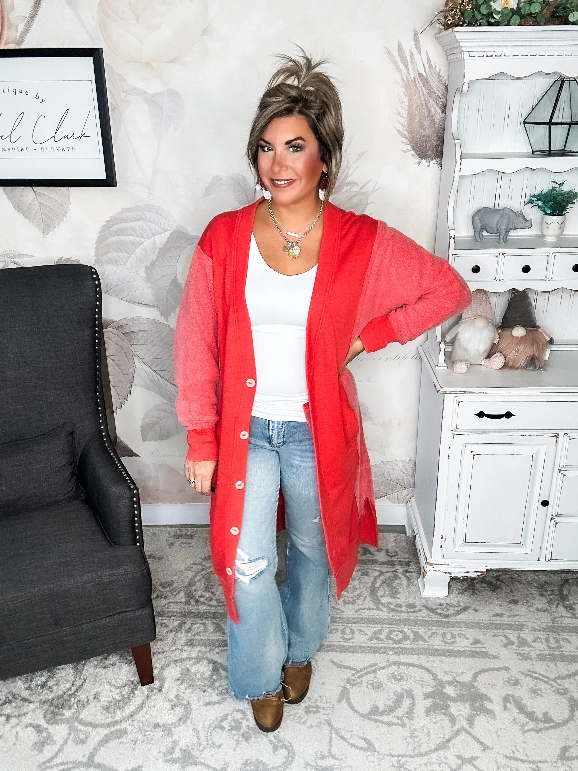 New Desire Sweatshirt Cardigan - Red