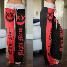 Nightmare Face Smile Half Red Black High-waisted Wide Leg Pants