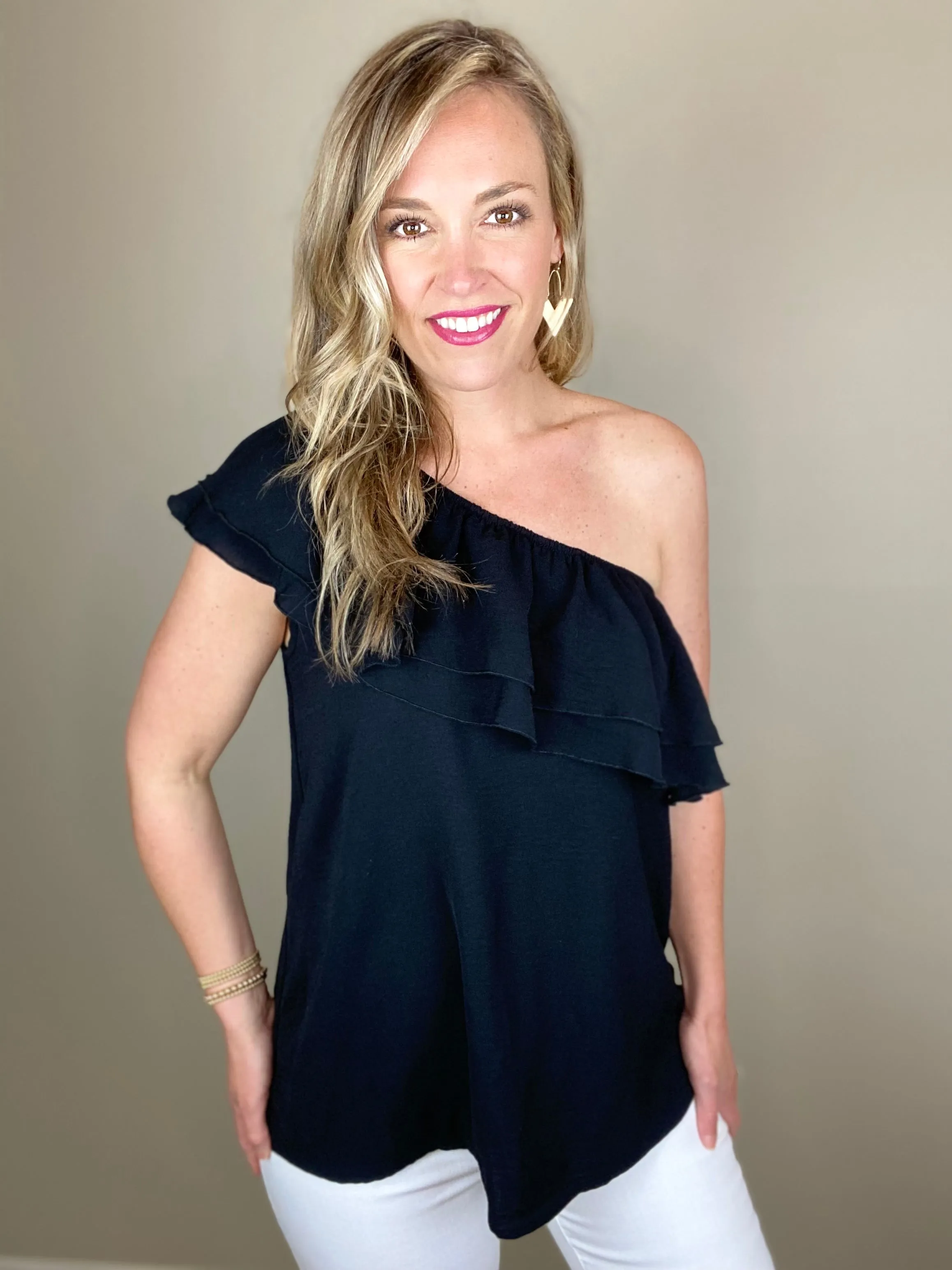 One Shoulder Ruffle Top