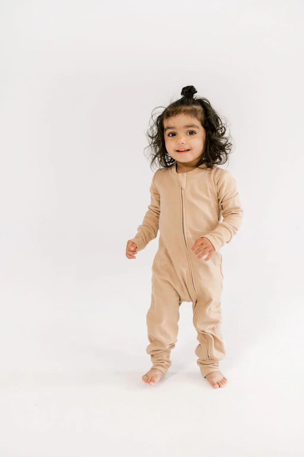 Organic Cotton Fleece Romper in Biscuit