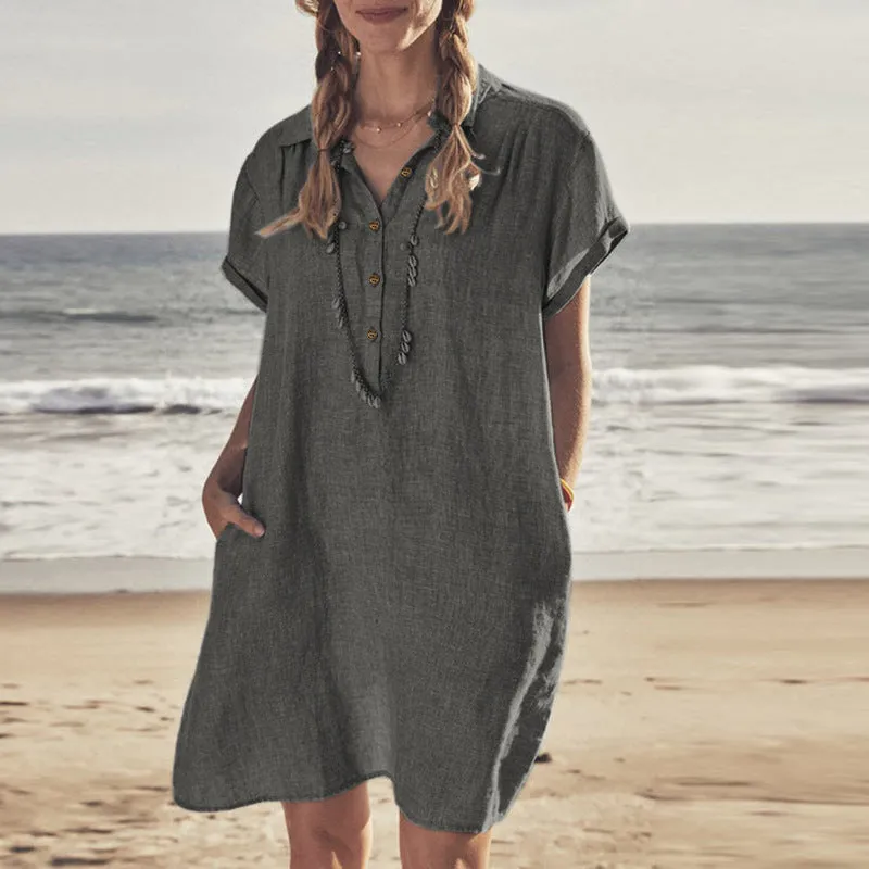 Plain shirt dress with pockets - perfect for summer