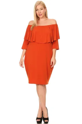 Plus Size Off Shoulder Ruffle Knee Bodycon Dress