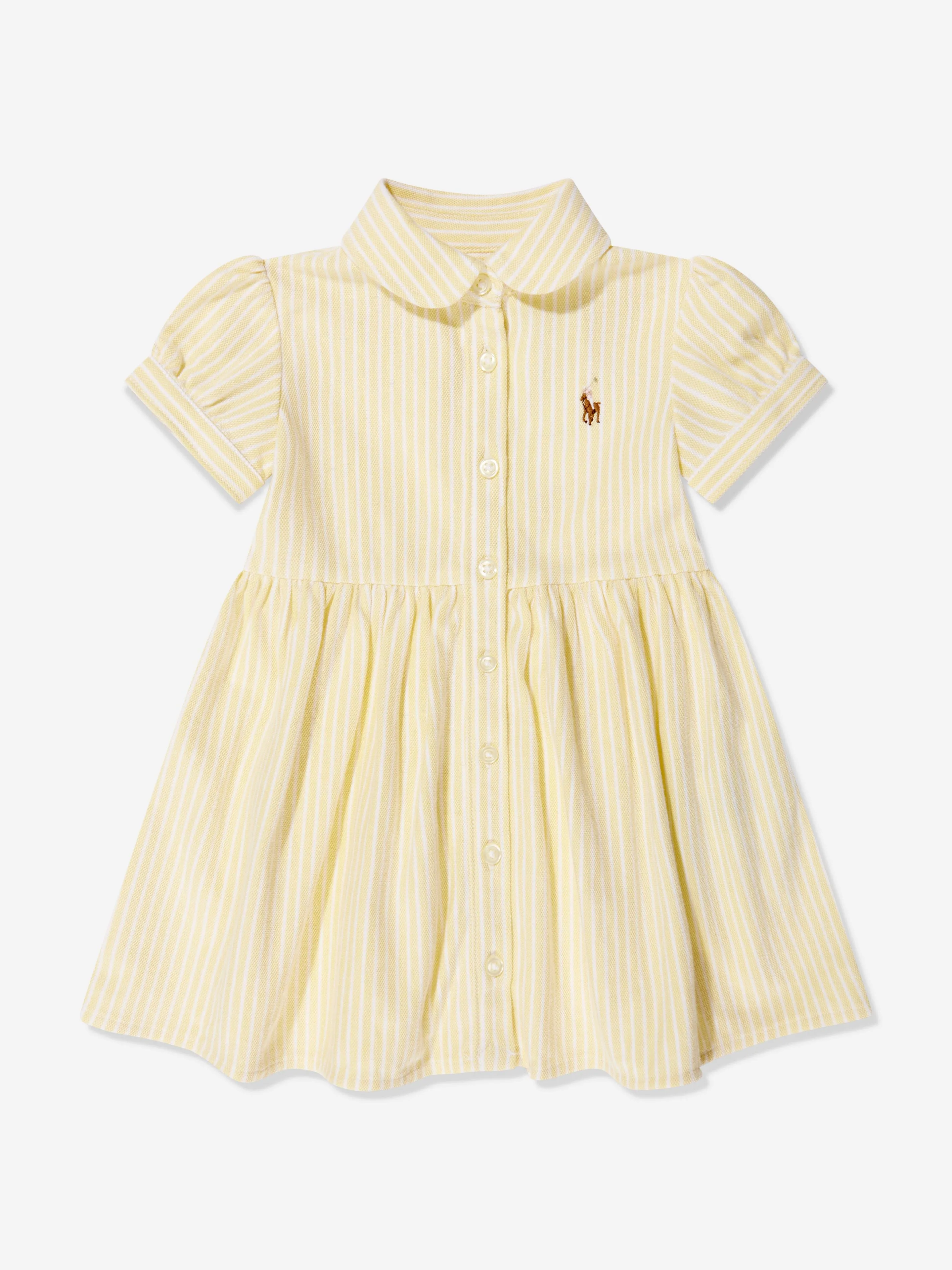 Ralph Lauren Baby Girls Striped Oxford Shirt Dress in Yellow