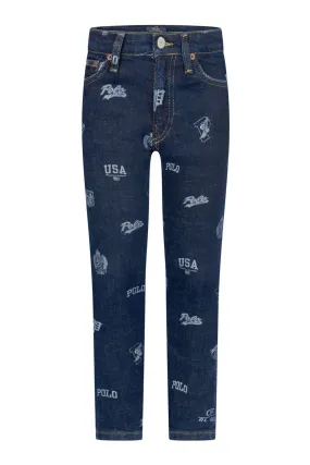 Ralph Lauren Boys Blue Denim Logo Print Jeans