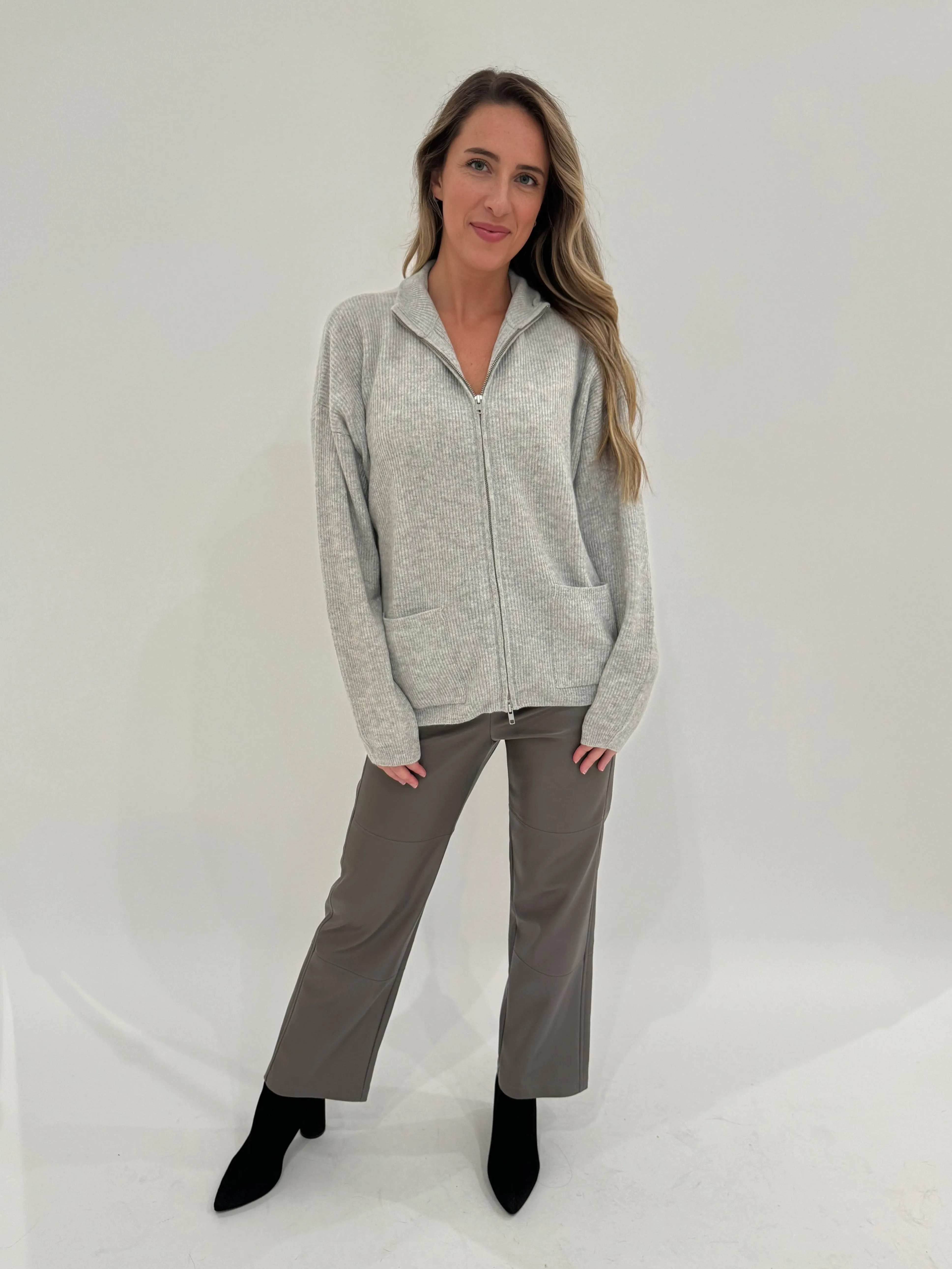 Ringo Rib Bomber Cardigan - Grey