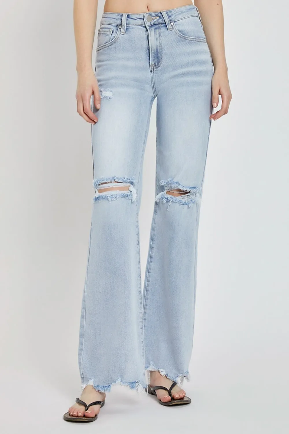 RISEN High Rise Distressed Wide Leg Light Wash Jeans