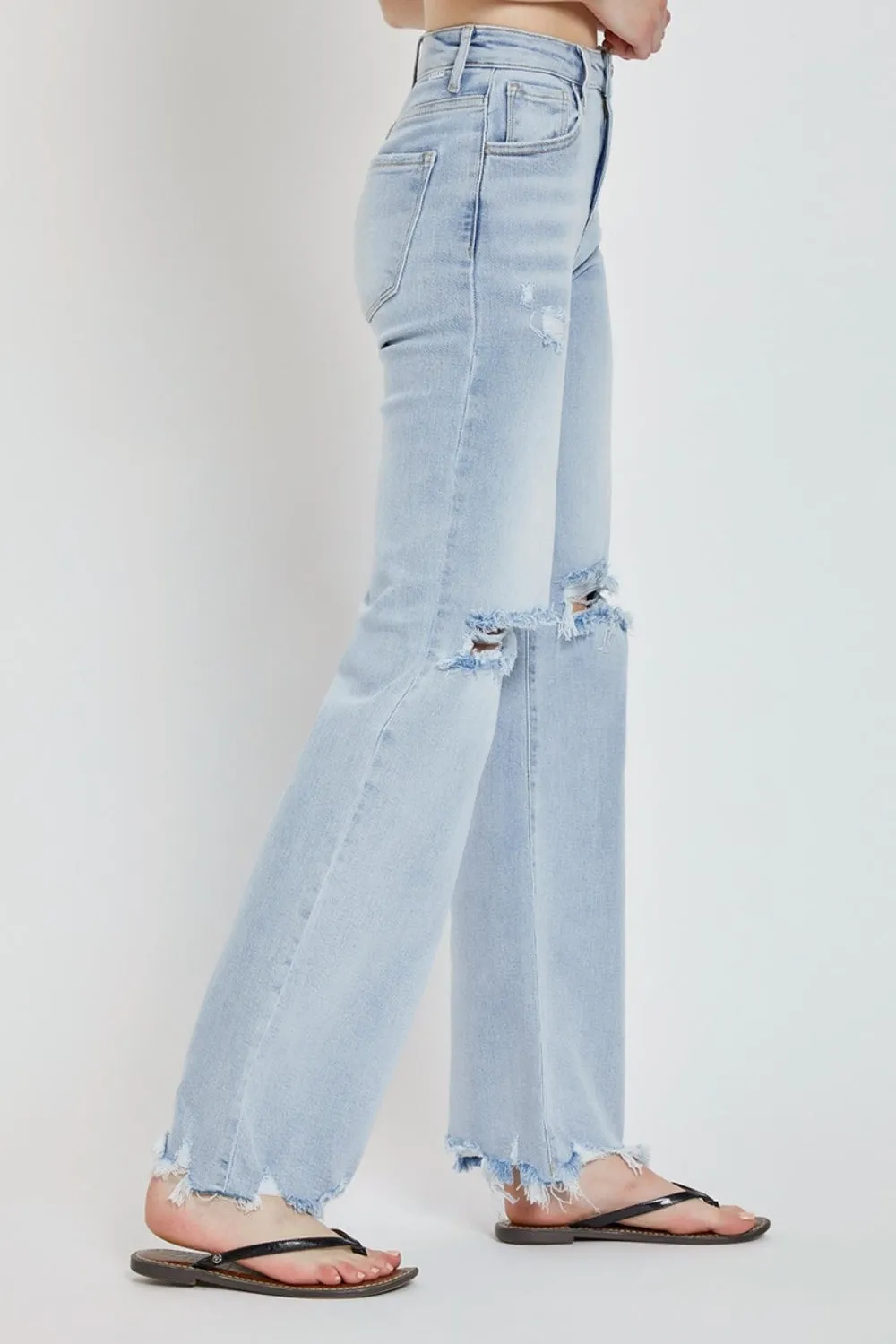 RISEN High Rise Distressed Wide Leg Light Wash Jeans