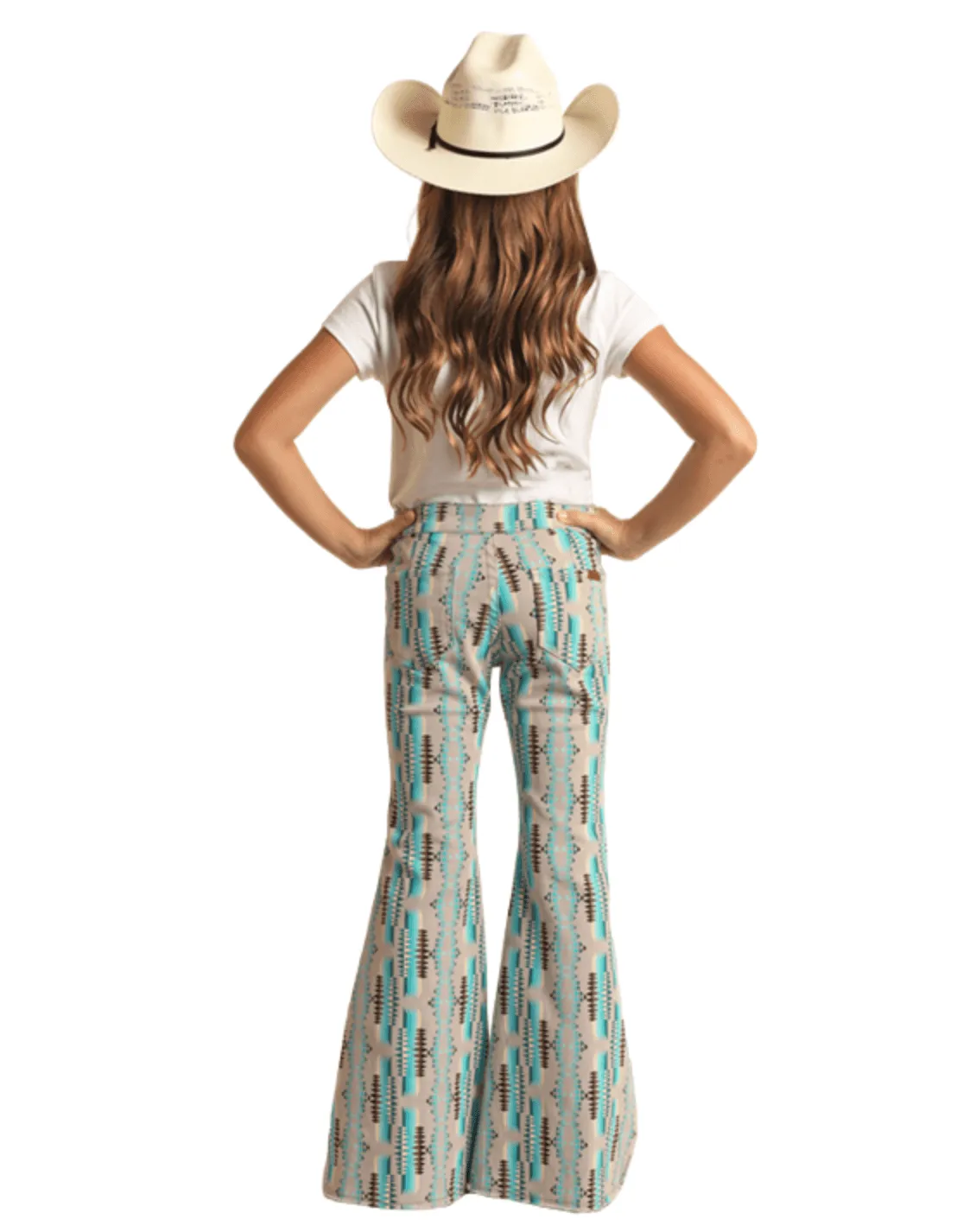 Rock & Roll Denim Girl's Bell Bottom Peacock Aztec Jeans RRGD7PR1AT