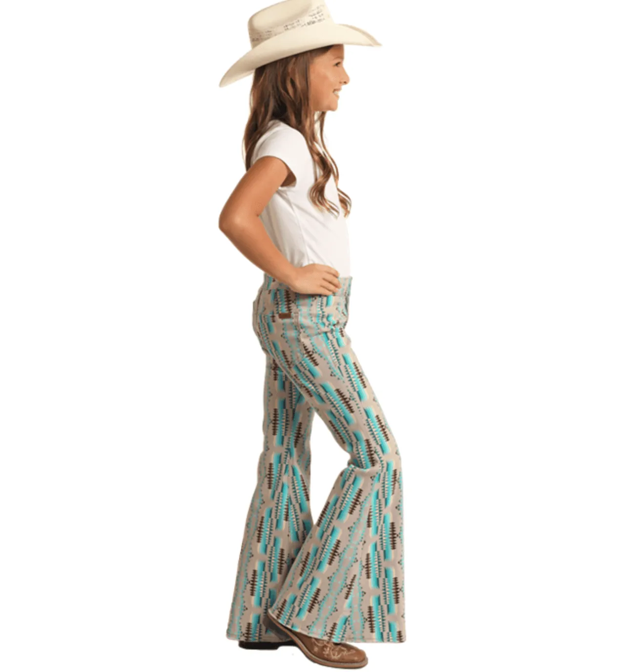 Rock & Roll Denim Girl's Bell Bottom Peacock Aztec Jeans RRGD7PR1AT