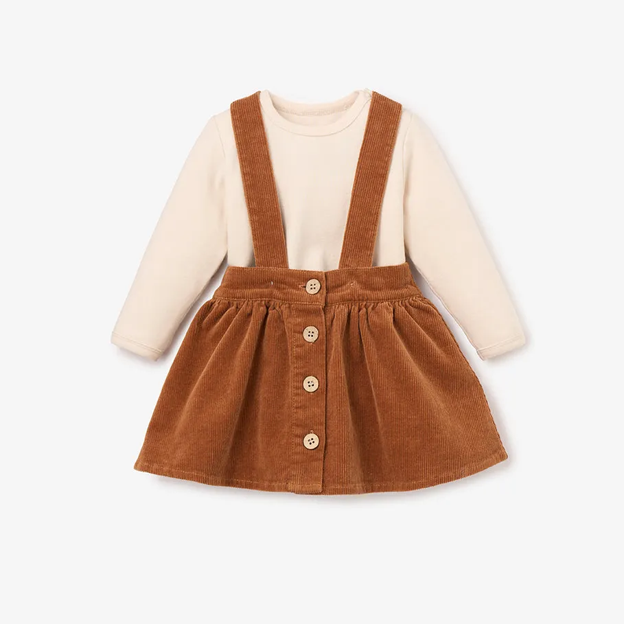 Rust Corduroy Overall Skirt & Bodysuit