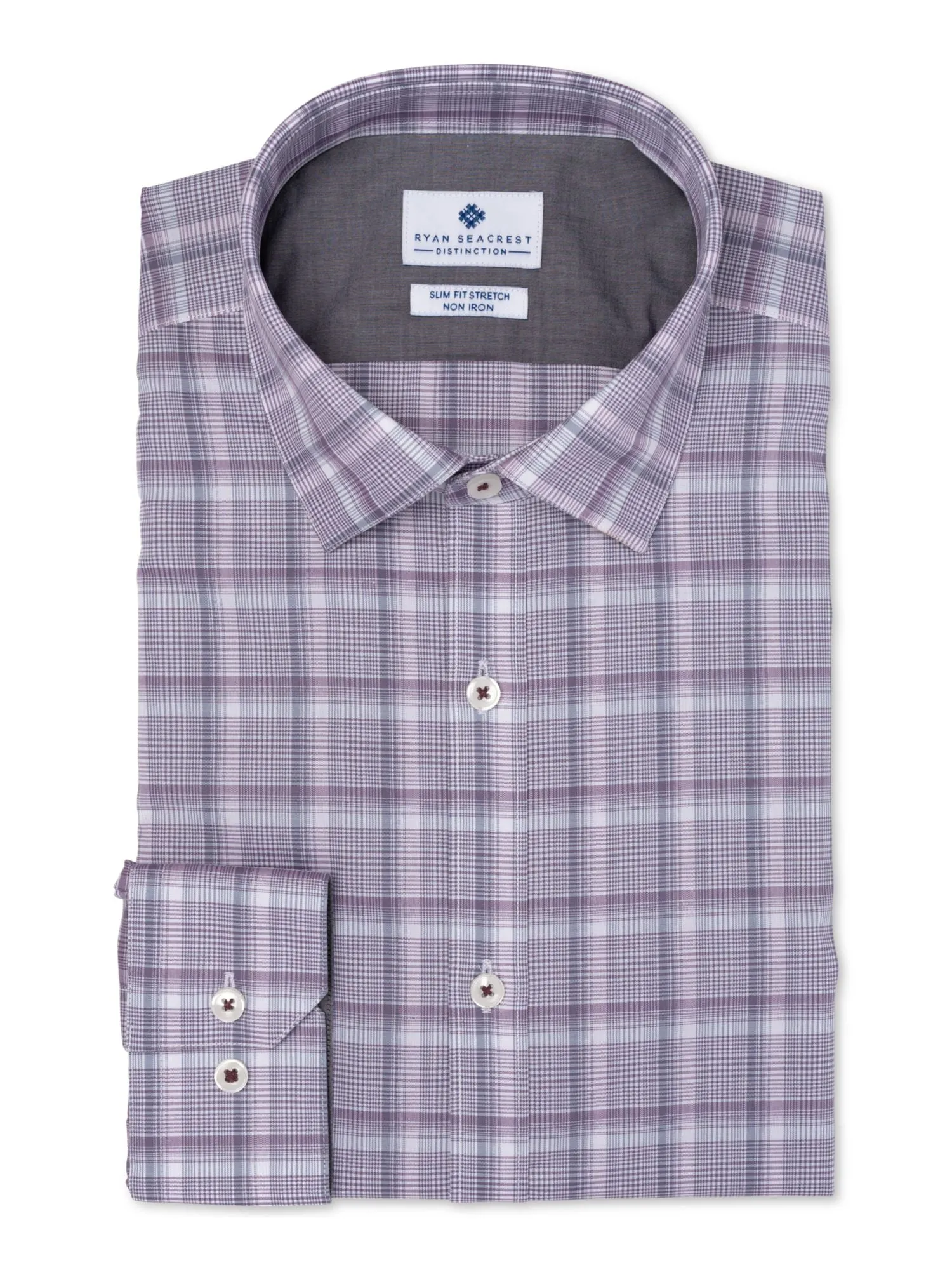 Ryan Seacrest Distinction Men's Plaid Collared Dress Shirt Purple Size 36X37