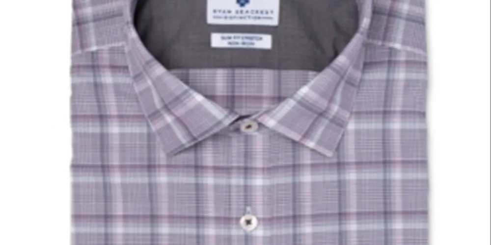 Ryan Seacrest Distinction Men's Plaid Collared Dress Shirt Purple Size 36X37