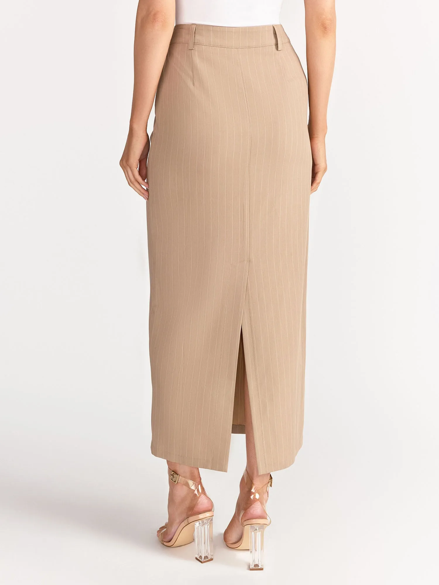 Sans Souci High Rise Pinstripe Maxi Column Skirt - Brands We Love