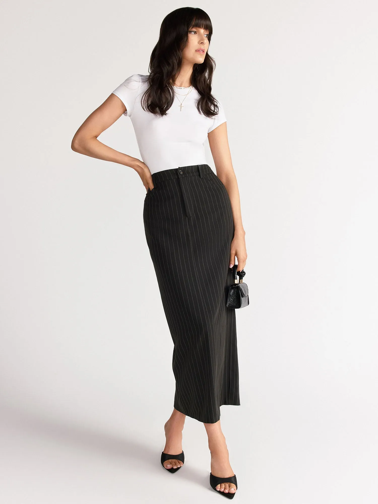 Sans Souci High Rise Pinstripe Maxi Column Skirt - Brands We Love