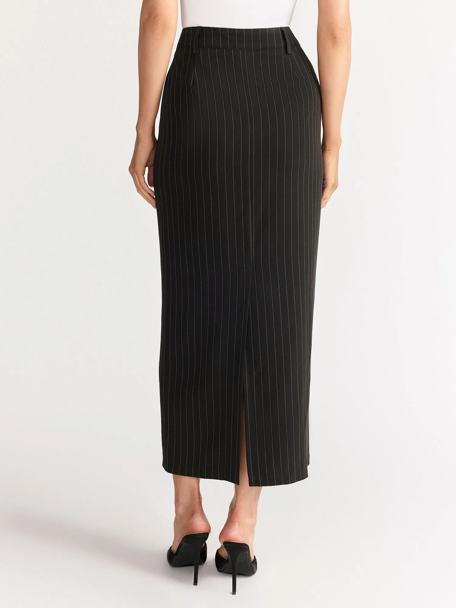 Sans Souci High Rise Pinstripe Maxi Column Skirt - Brands We Love