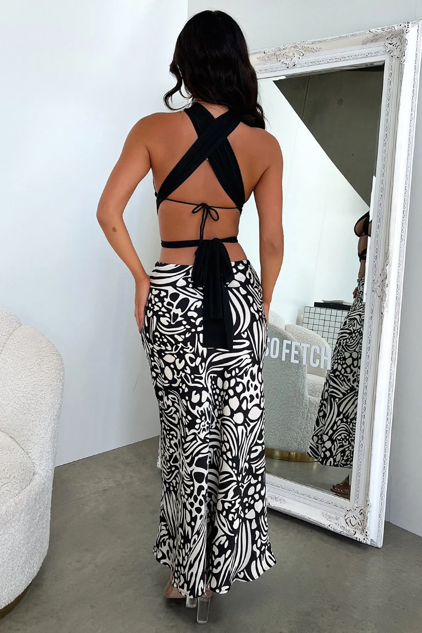 Santorini Maxi Skirt - Black / White Print