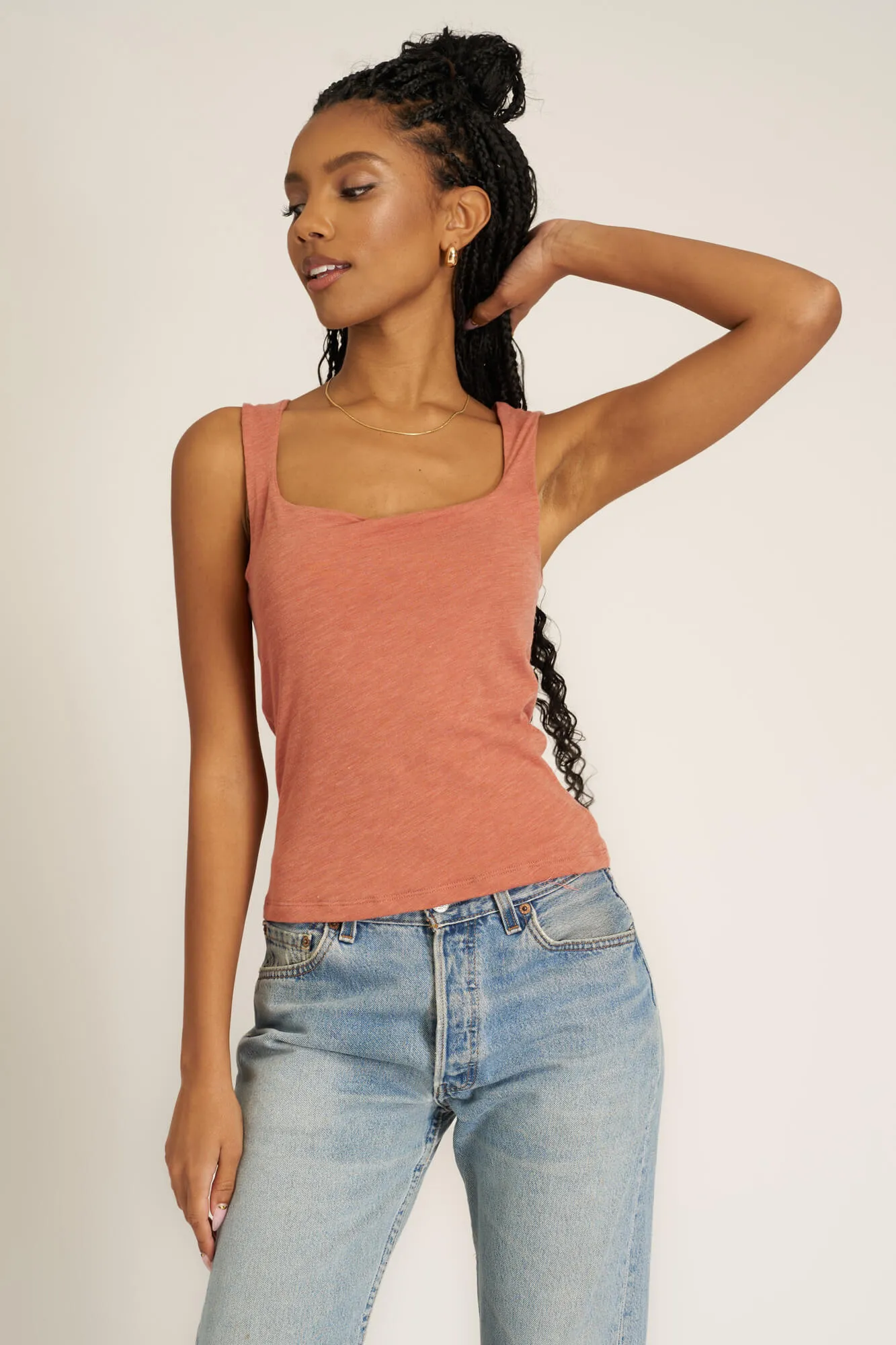 Sarah Square Neck Seamless Tank - Desert Clay